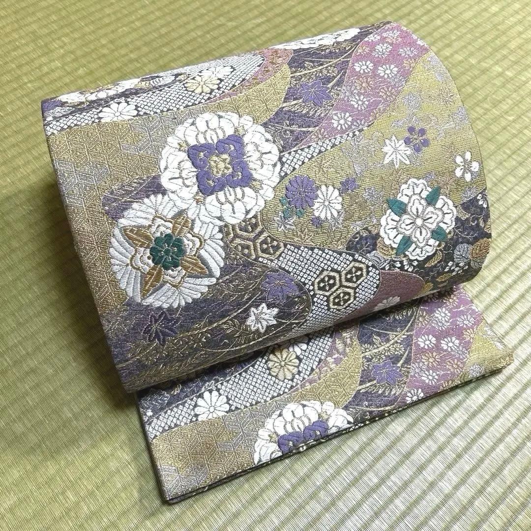 正絹　袋帯　【花紋　吉祥模様】