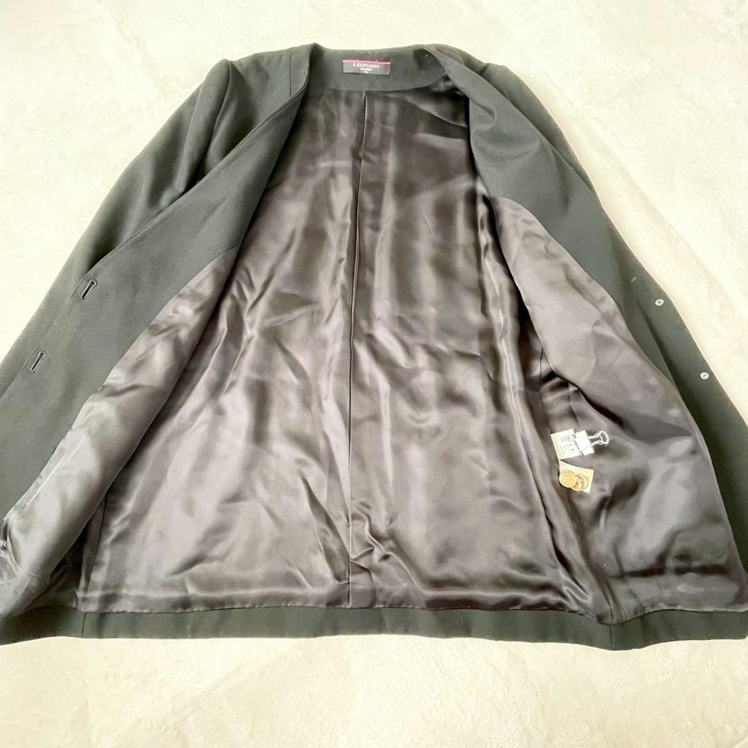 レオナール　ノーカラージャケット　金ボタン　9 ブラック　黒