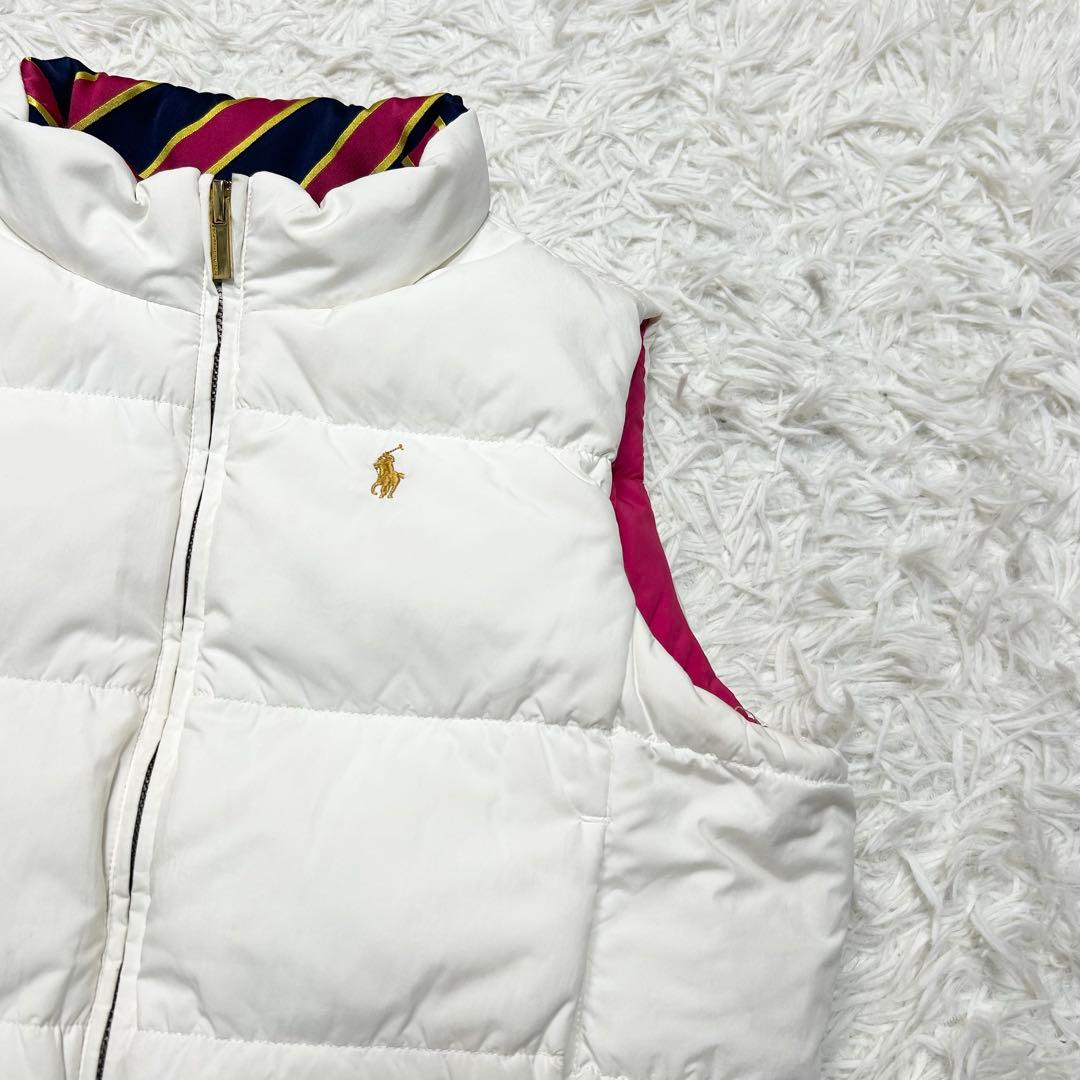 極上品 ラルフローレン ダウンベスト ポニー 白 ピンク リバーシブル 金金具