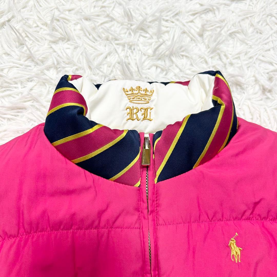 極上品 ラルフローレン ダウンベスト ポニー 白 ピンク リバーシブル 金金具