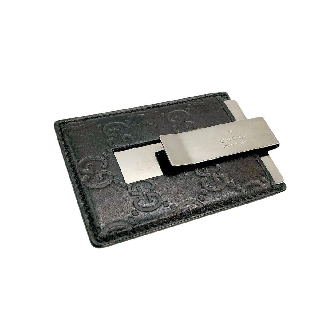 美品✨GUCCI マネークリップ　シマ　GG 総柄　シルバー　レザー　付属品完備