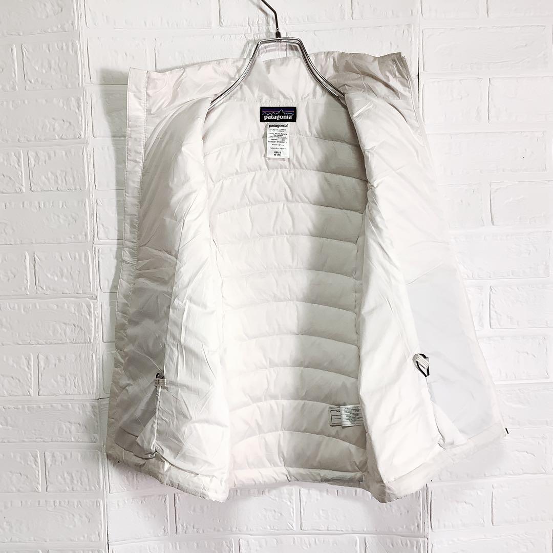 ○パタゴニア ダウンベスト キルティング フルジップ 刺繍ロゴ ホワイト 白 S