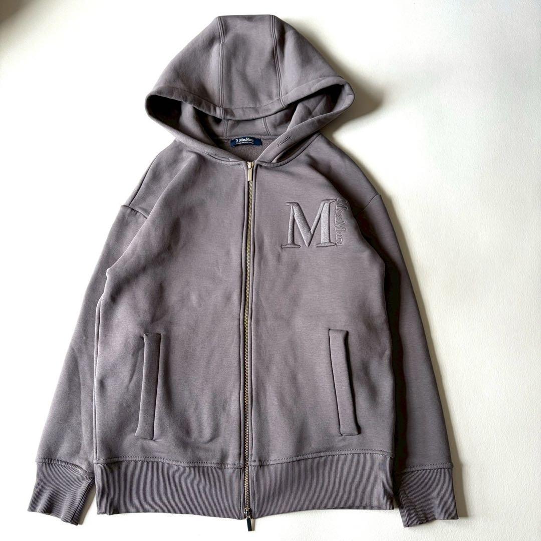 'S Max Mara ロゴ スウェットパーカー XS グレー 裏起毛 Wジップ