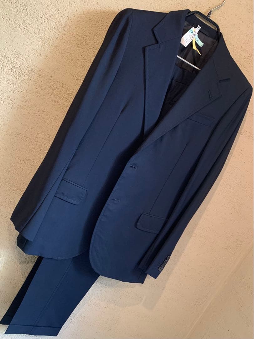 美品PRADAプラダイタリーメンズ2ボタンセットアップスーツ46R/Mネイビー