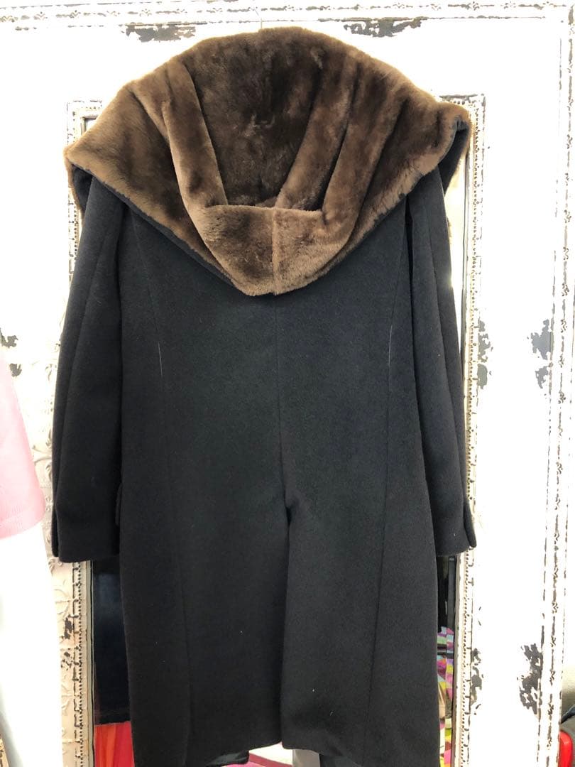 訳あり MaxMara マックスマーラ 黒と茶色のファーコート ロング M