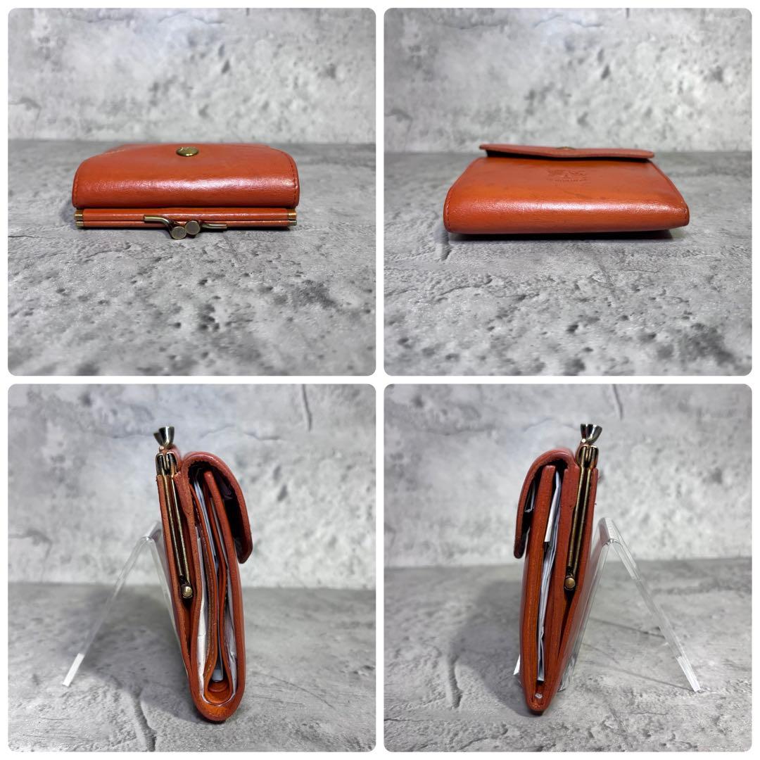 【ちゃ ⍨⃝！】イルビゾンテ ILBISONTE ガマ口ミニ財布 レザー 茶