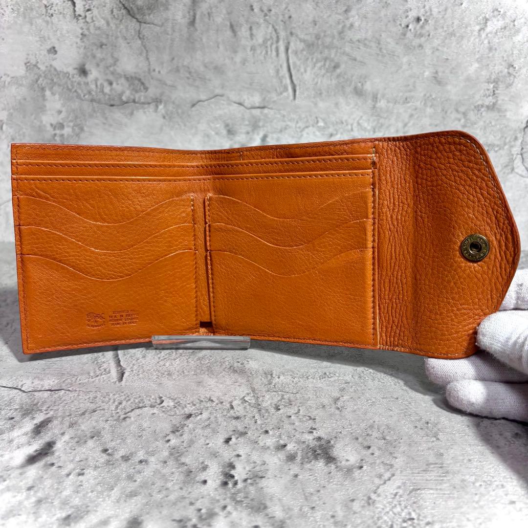 【ちゃ ⍨⃝！】イルビゾンテ ILBISONTE ガマ口ミニ財布 レザー 茶