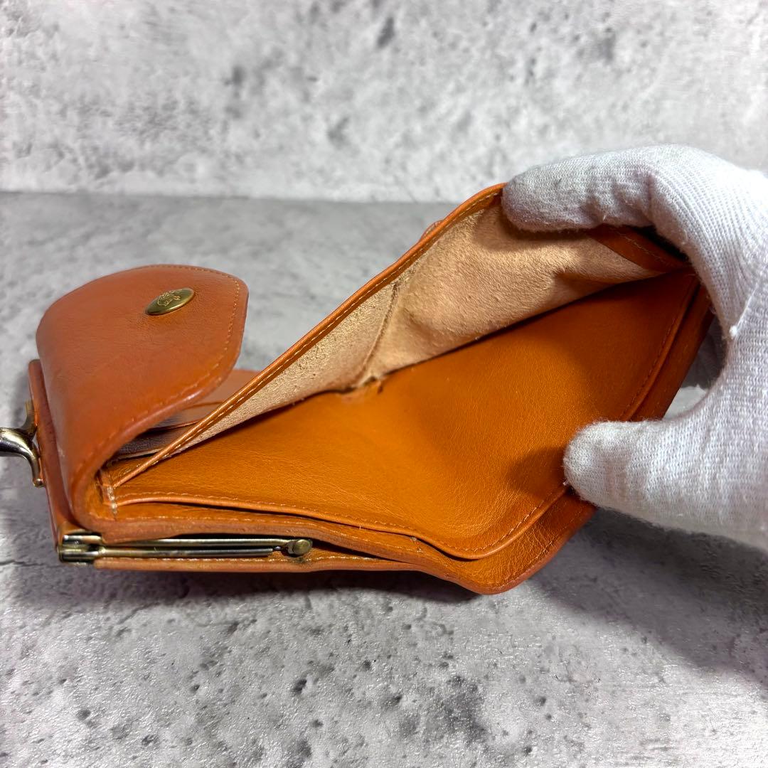 【ちゃ ⍨⃝！】イルビゾンテ ILBISONTE ガマ口ミニ財布 レザー 茶