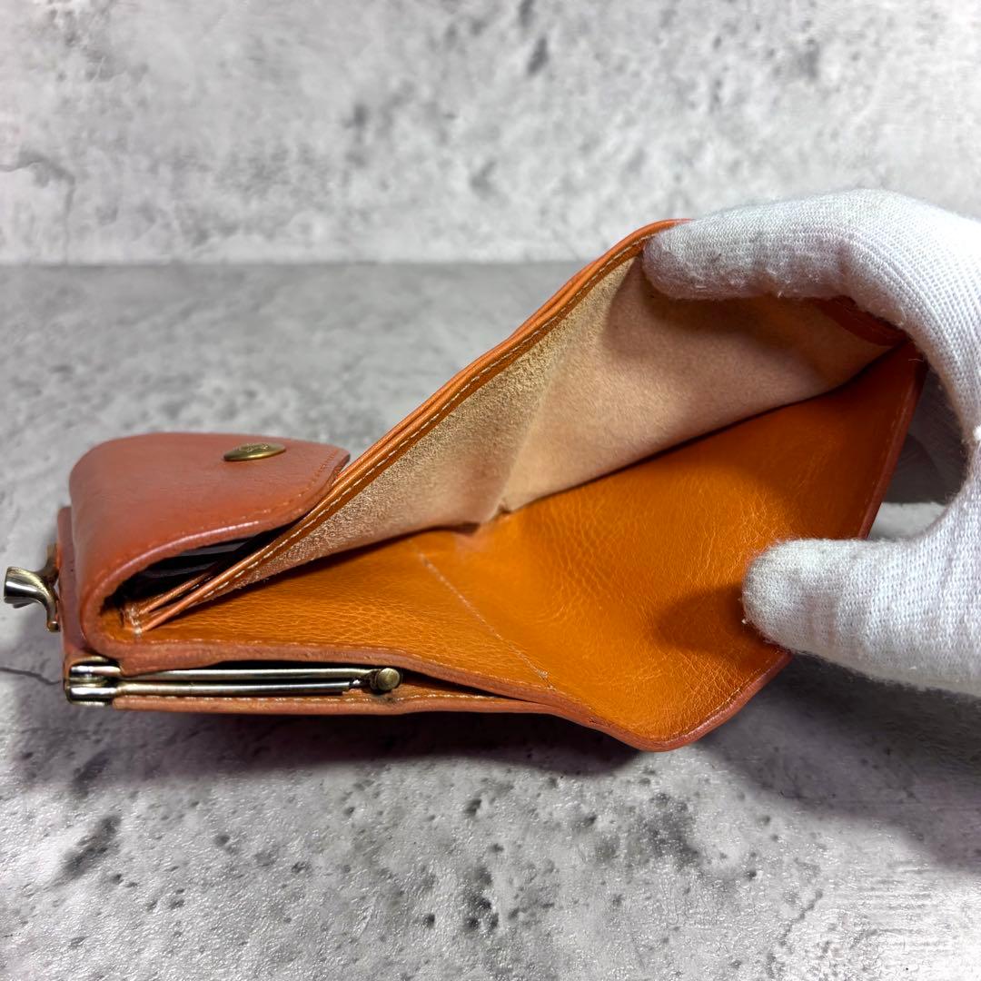 【ちゃ ⍨⃝！】イルビゾンテ ILBISONTE ガマ口ミニ財布 レザー 茶