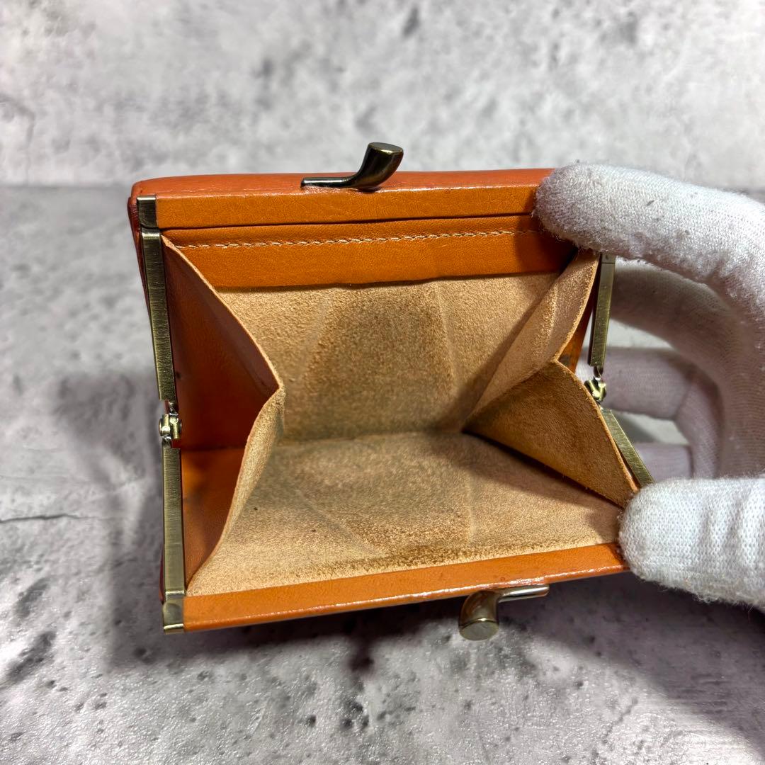 【ちゃ ⍨⃝！】イルビゾンテ ILBISONTE ガマ口ミニ財布 レザー 茶