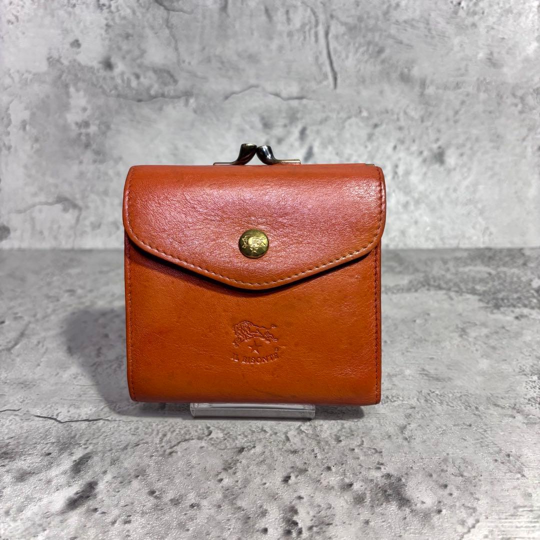 【ちゃ ⍨⃝！】イルビゾンテ ILBISONTE ガマ口ミニ財布 レザー 茶