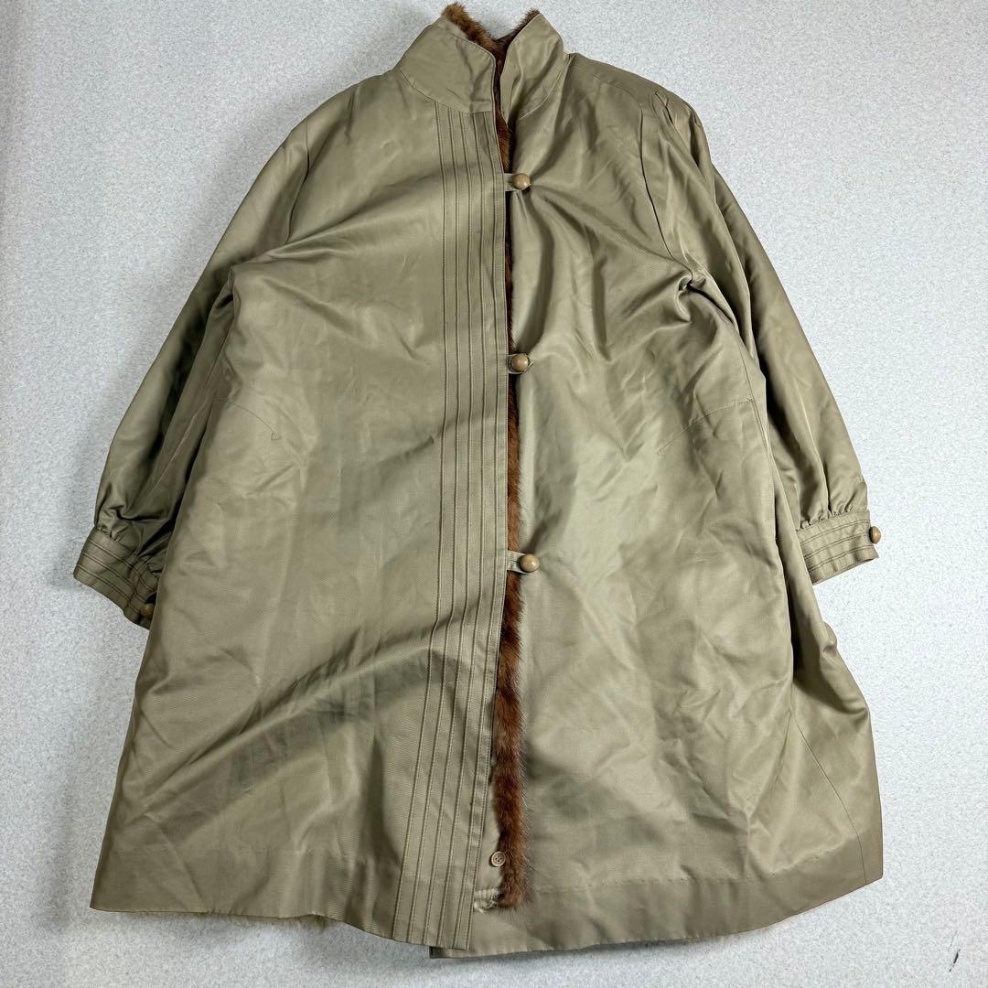 カネボウシルク　毛皮ライナー付き　スタンドカラー　ロングコート　ラム/ミンク　絹