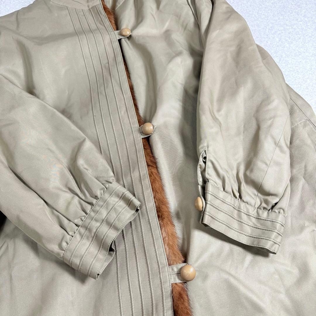 カネボウシルク　毛皮ライナー付き　スタンドカラー　ロングコート　ラム/ミンク　絹