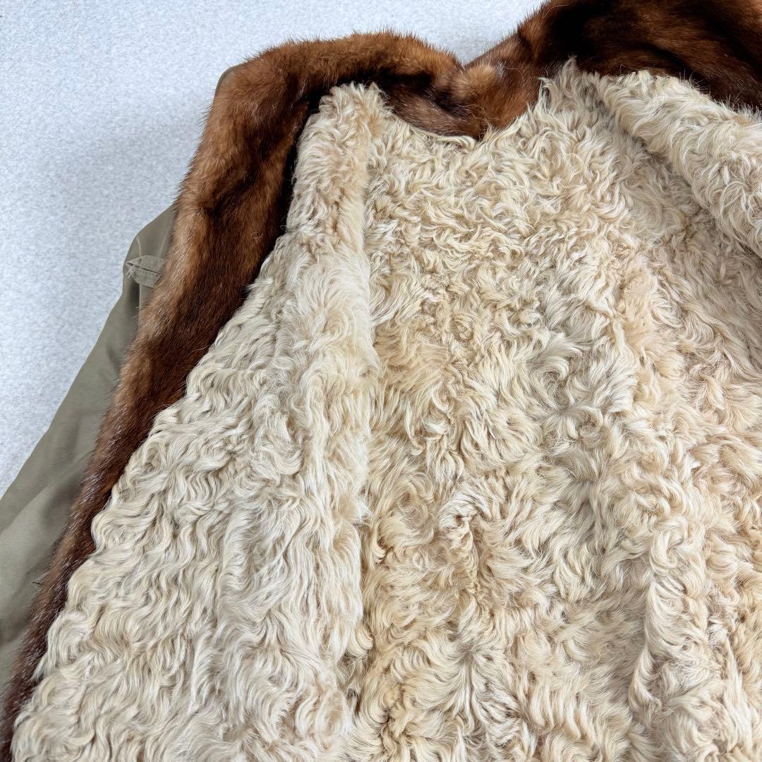 カネボウシルク　毛皮ライナー付き　スタンドカラー　ロングコート　ラム/ミンク　絹