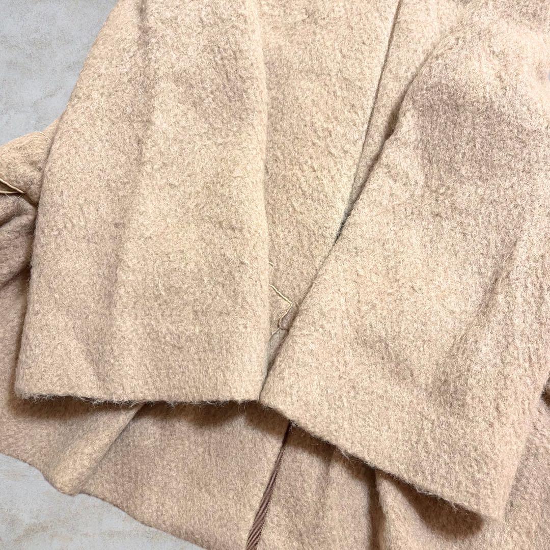 エムズグレイシー ノーカラーコート リボン ベージュ ウール モヘヤ 40