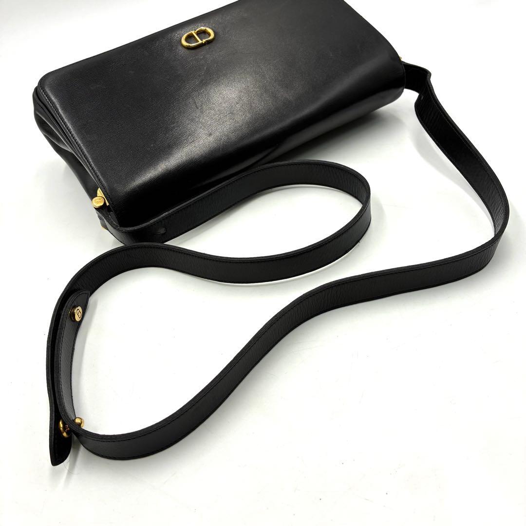 美品 クリスチャンディオール ショルダーバッグ CDロゴ オールレザー ブラック