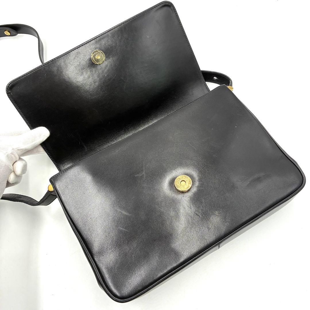 美品 クリスチャンディオール ショルダーバッグ CDロゴ オールレザー ブラック