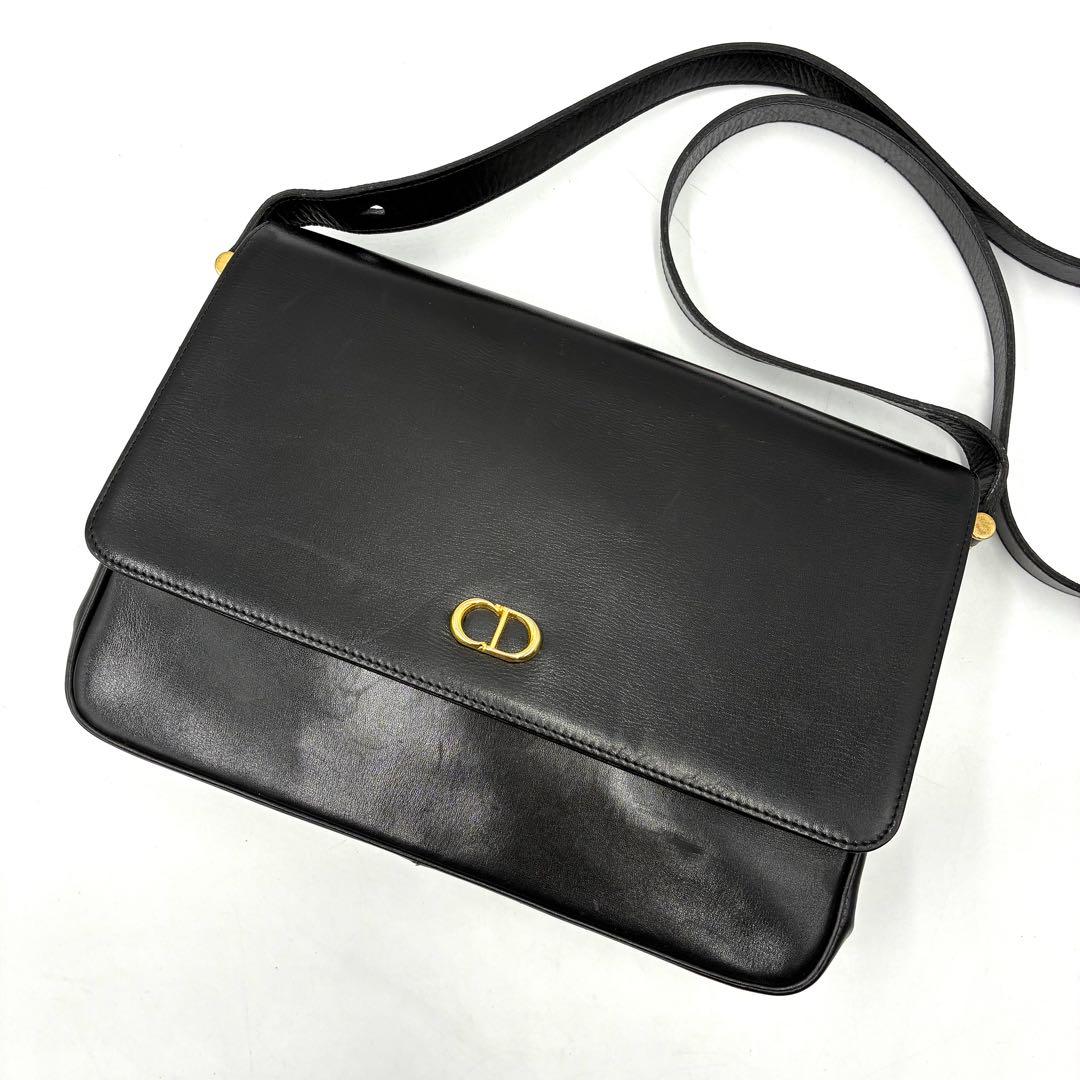 美品 クリスチャンディオール ショルダーバッグ CDロゴ オールレザー ブラック