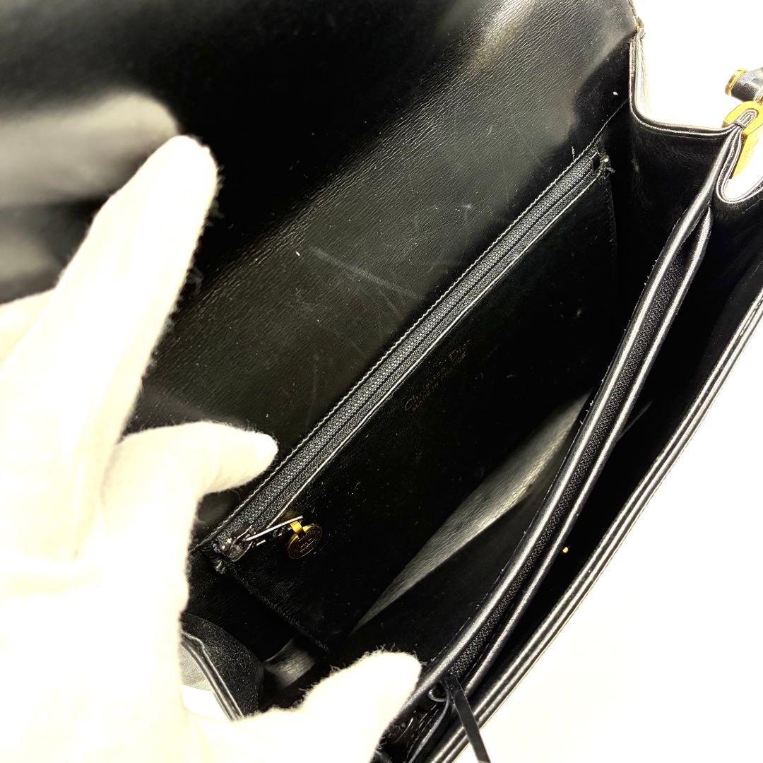美品 クリスチャンディオール ショルダーバッグ CDロゴ オールレザー ブラック