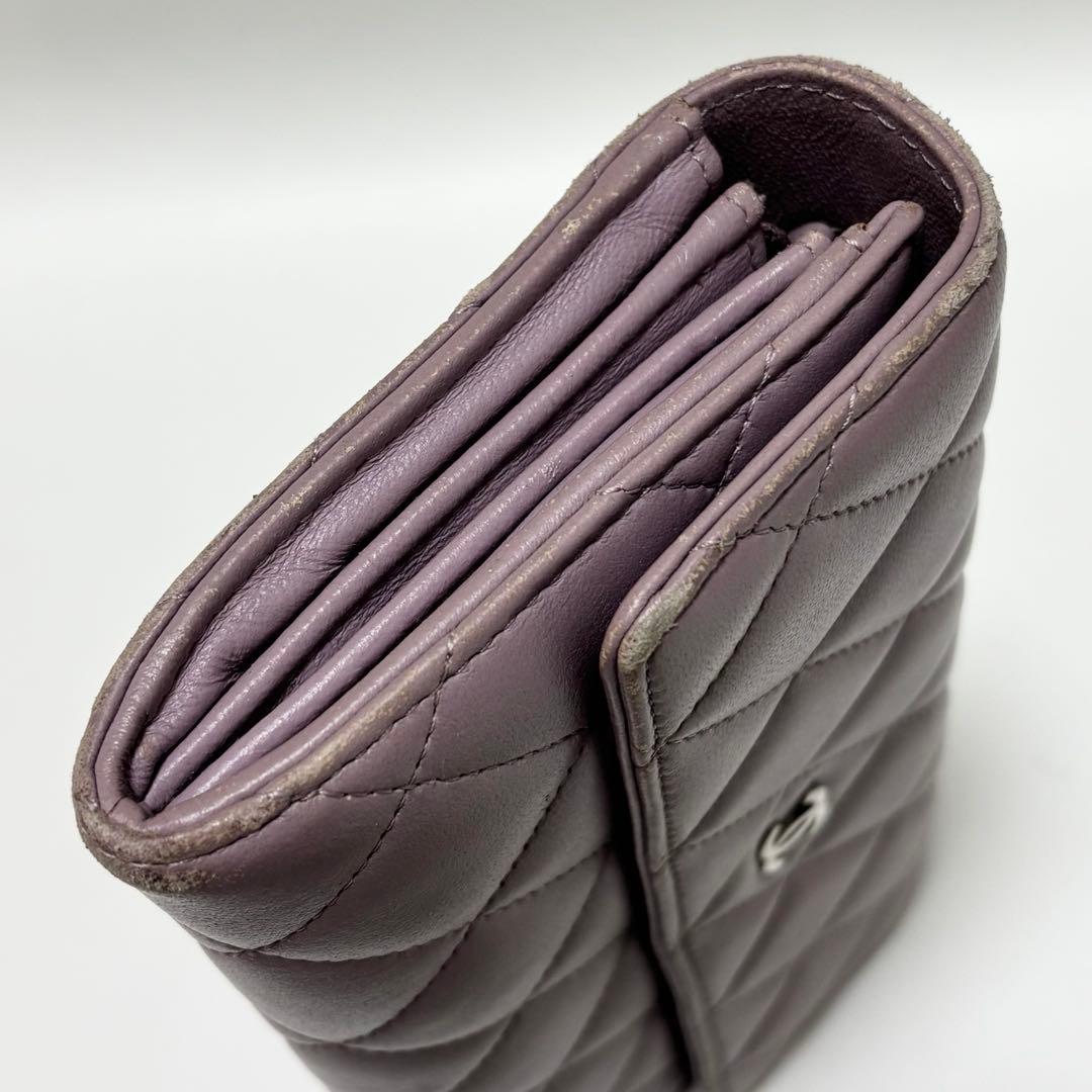 希少　CHANEL シャネル　長財布　財布　ラムスキン　パープル　ラベンダー　箱