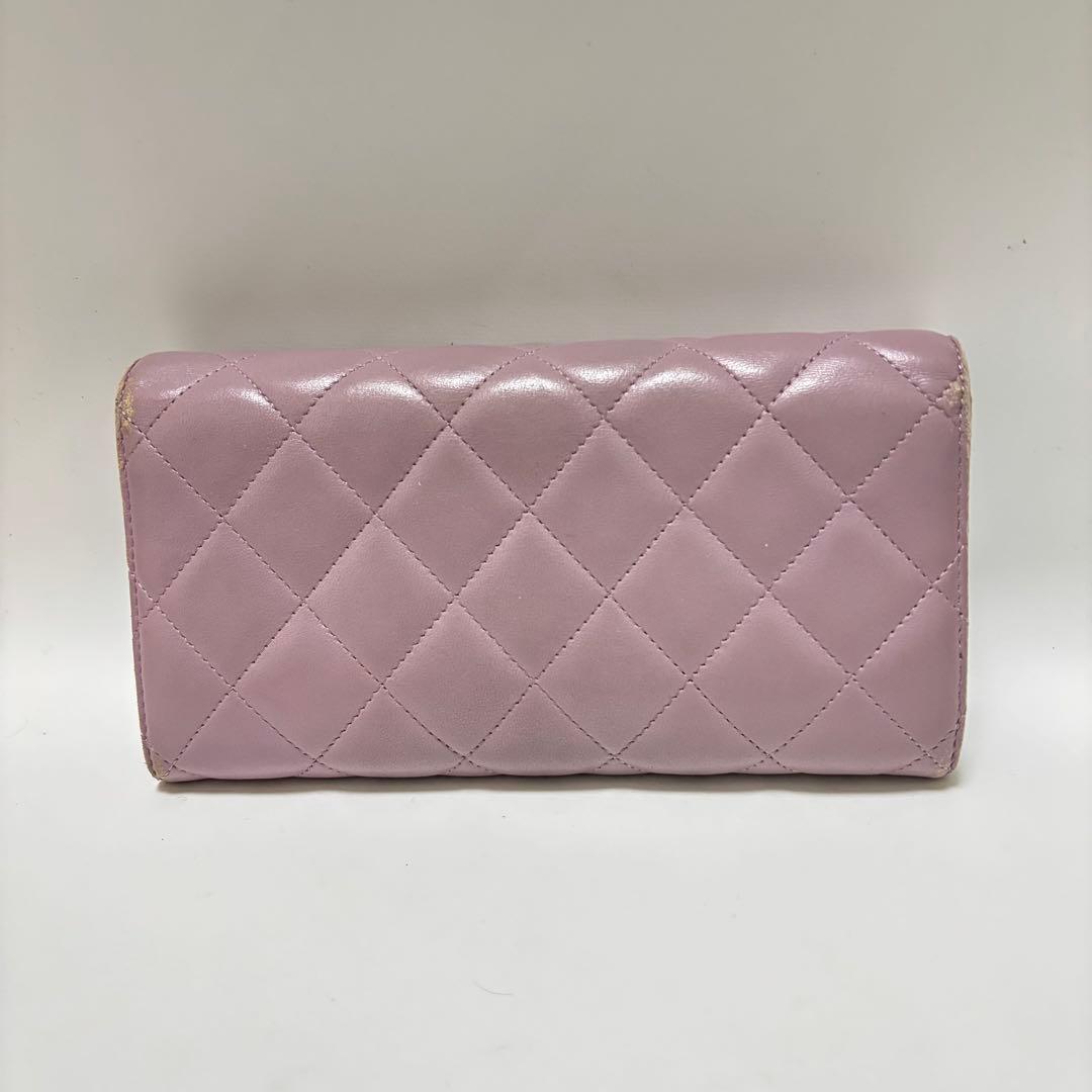 希少　CHANEL シャネル　長財布　財布　ラムスキン　パープル　ラベンダー　箱