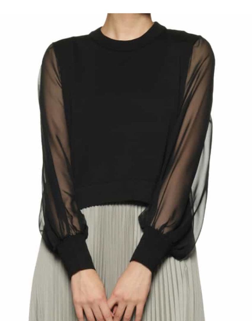 トップス HYKE CROPPED SHEER SLEEVE SWEATER#BLACK