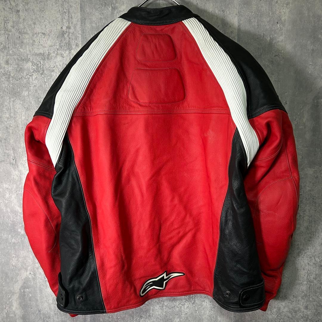 alpinestars 牛革 レザー ライダースジャケット ライナー 赤 黒