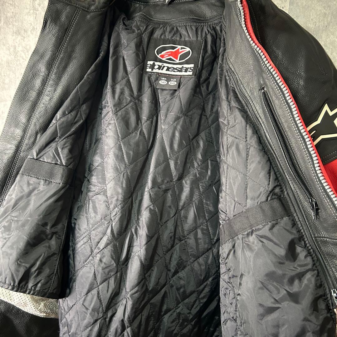 alpinestars 牛革 レザー ライダースジャケット ライナー 赤 黒