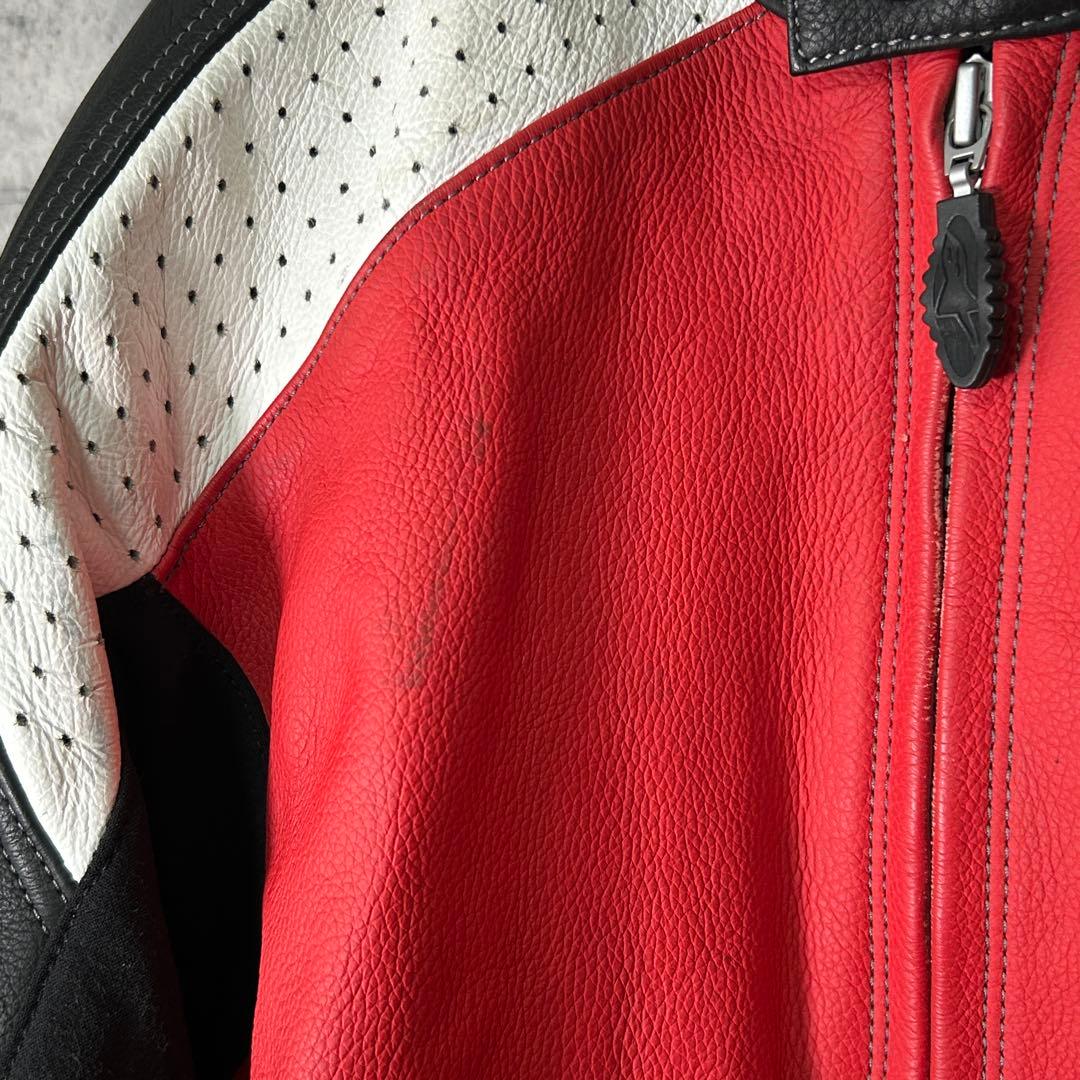 alpinestars 牛革 レザー ライダースジャケット ライナー 赤 黒