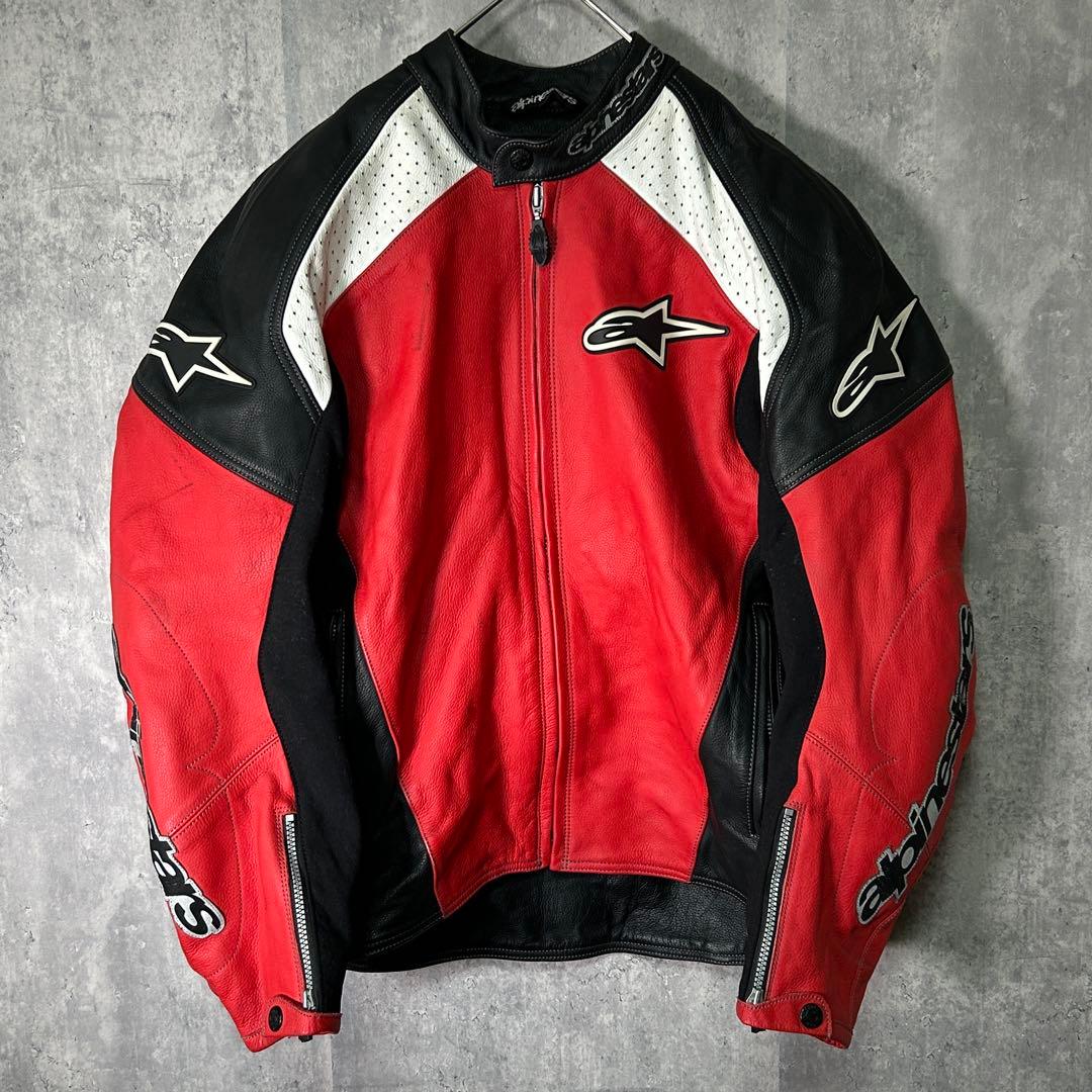 alpinestars 牛革 レザー ライダースジャケット ライナー 赤 黒