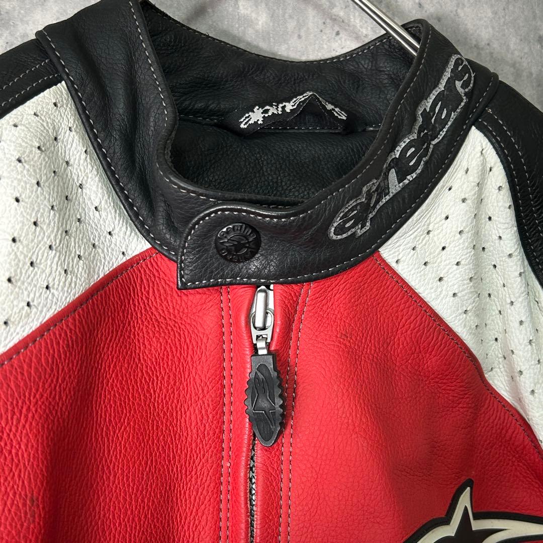 alpinestars 牛革 レザー ライダースジャケット ライナー 赤 黒