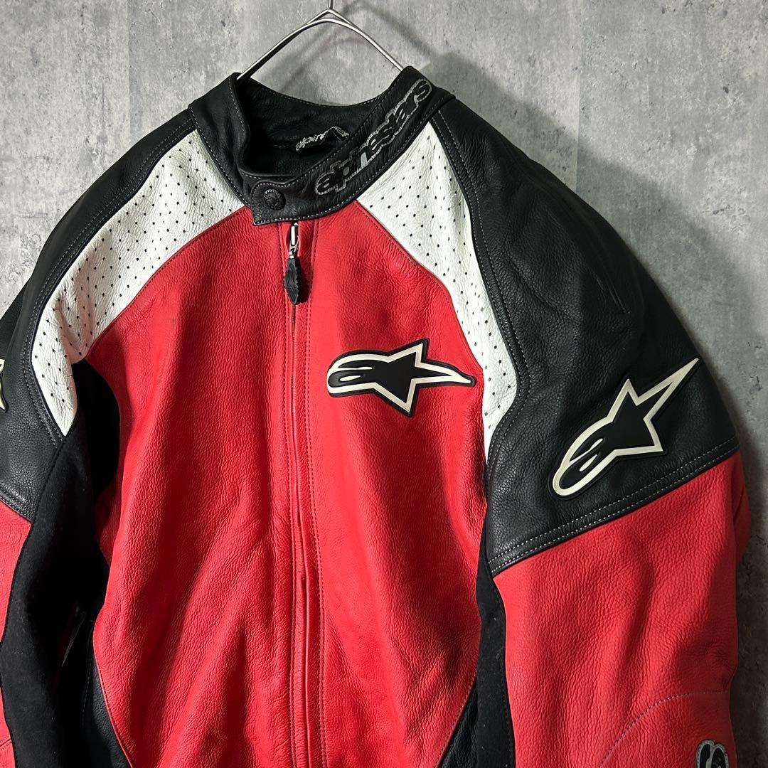 alpinestars 牛革 レザー ライダースジャケット ライナー 赤 黒