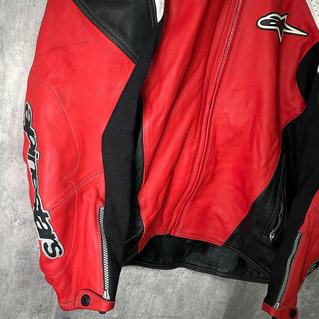 alpinestars 牛革 レザー ライダースジャケット ライナー 赤 黒