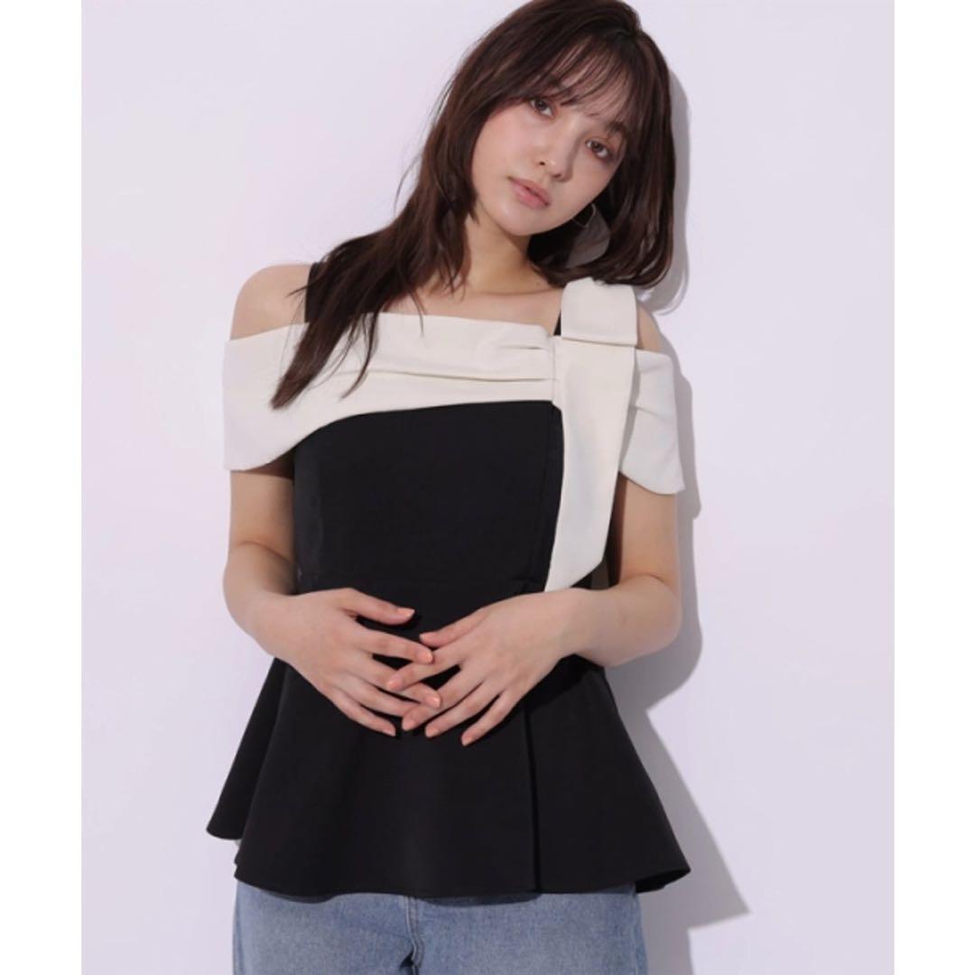 【新品】Rirandture オフショルリボンペプラムトップス