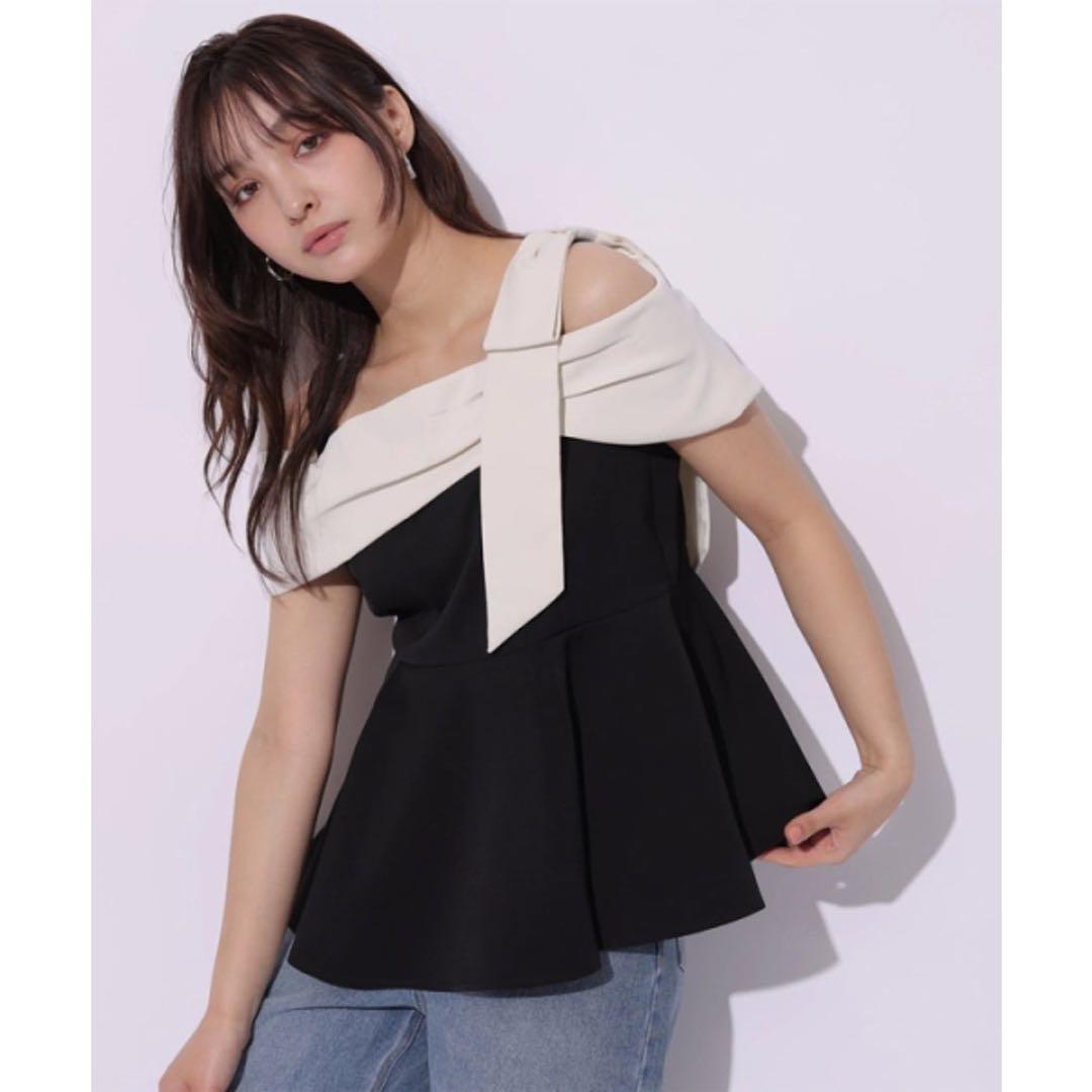 【新品】Rirandture オフショルリボンペプラムトップス