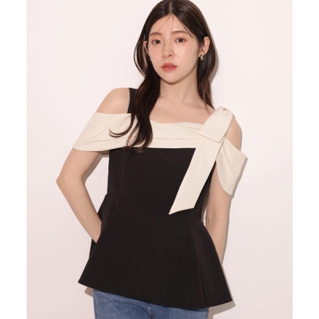 【新品】Rirandture オフショルリボンペプラムトップス
