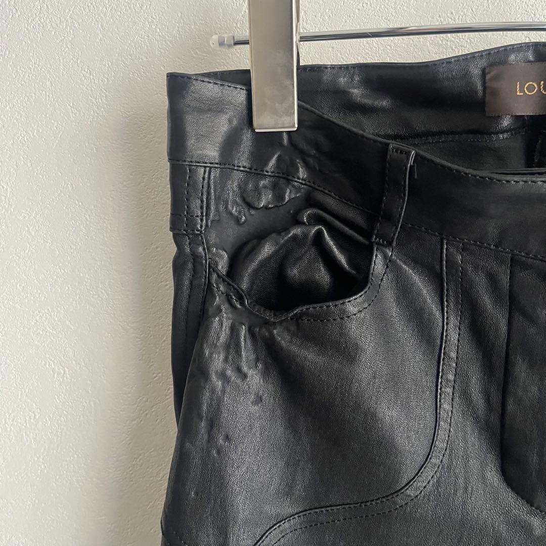 【希少✨最高級】ルイヴィトン　ラムレザー　パンツ　LVエンポスロゴ　黒　36
