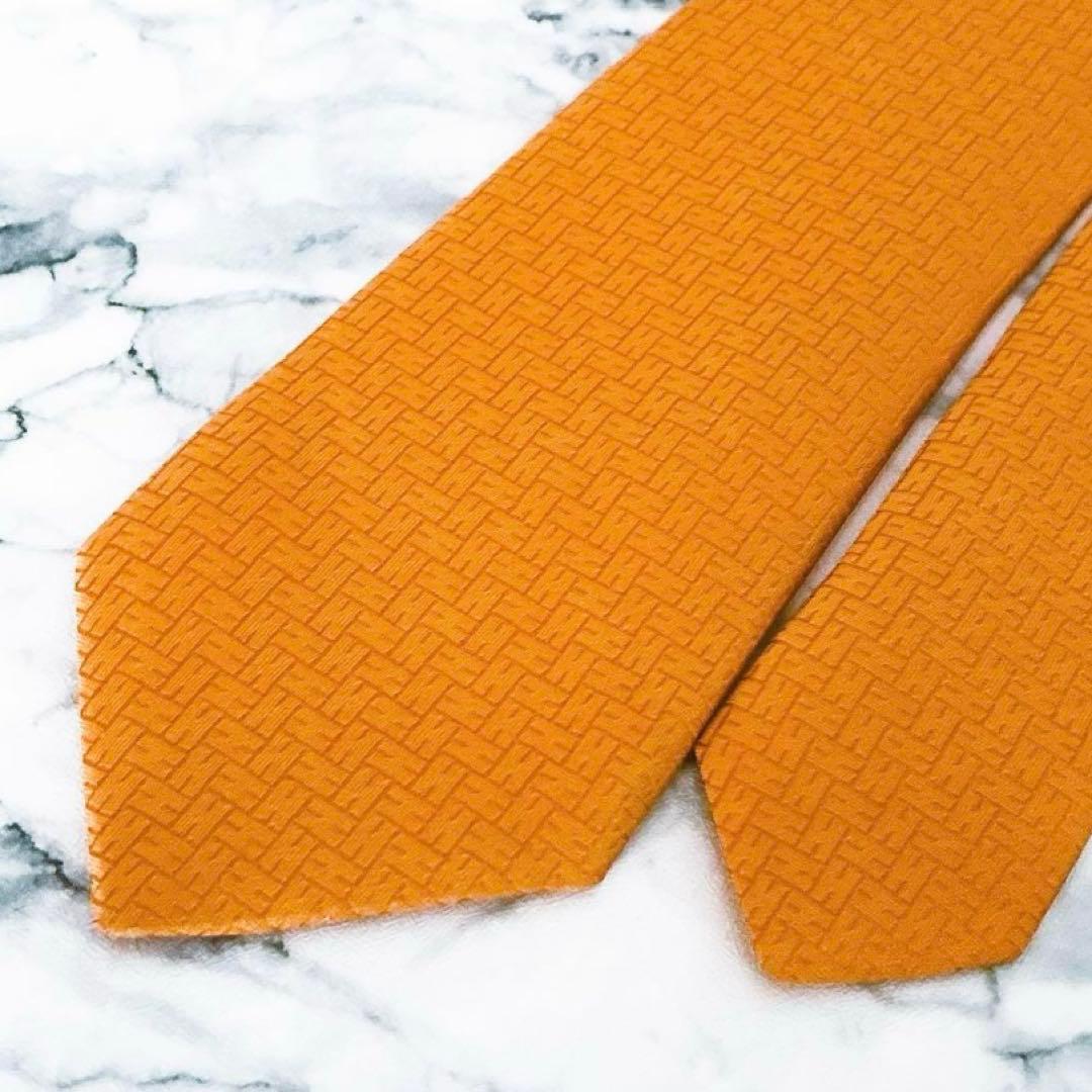 ✨未使用箱付きタグ付き✨エルメス　ファソネ　H柄 オレンジ　ネクタイ