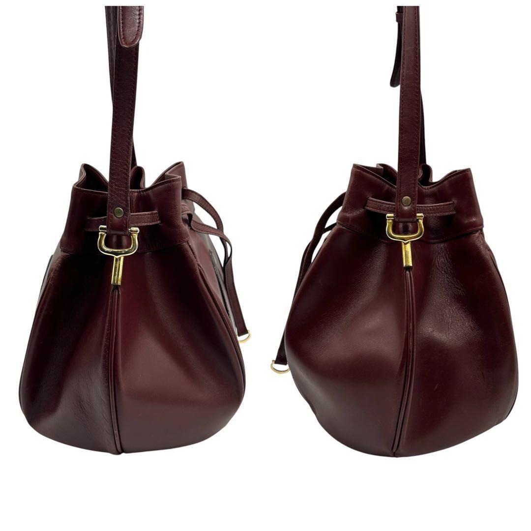 良品 1016 カルティエ ショルダーバッグ 巾着 マストライン ボルドー