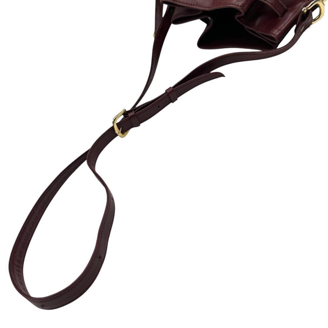 良品 1016 カルティエ ショルダーバッグ 巾着 マストライン ボルドー