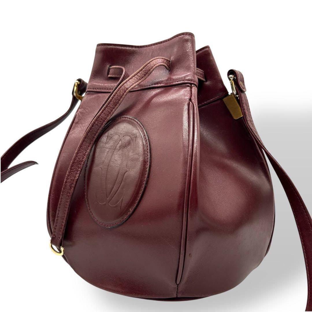 良品 1016 カルティエ ショルダーバッグ 巾着 マストライン ボルドー