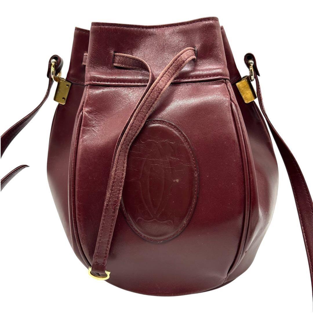 良品 1016 カルティエ ショルダーバッグ 巾着 マストライン ボルドー