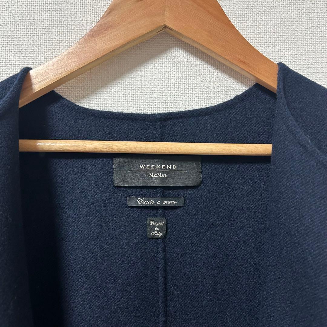 美品✨マックスマーラ　ノーカラーコート　クチートアマーノ　ネイビー　40