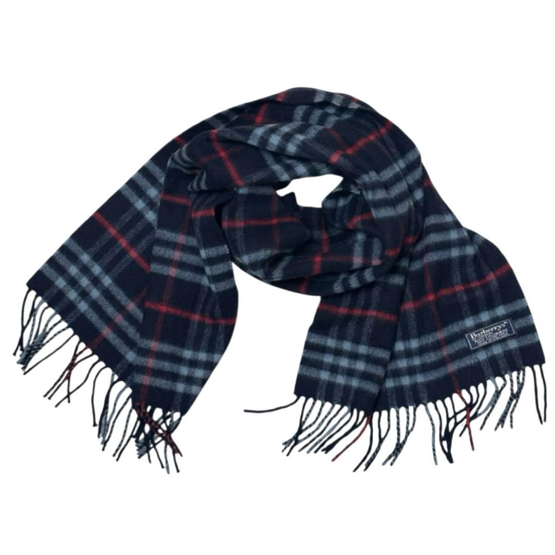 未使用級 バーバリー BURBERRY マフラー カシミヤ チェック ネイビー