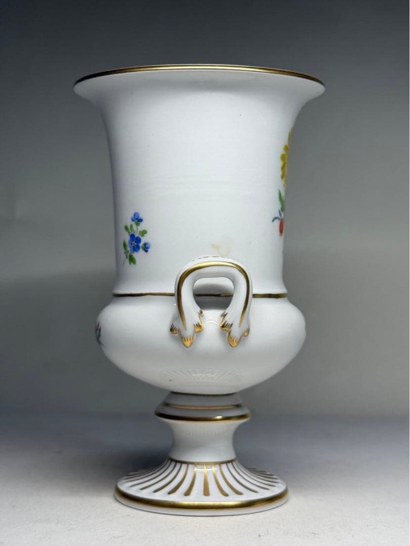 マイセン 金彩花紋様 白地 装飾花瓶 両持ち取手 フラワーベース