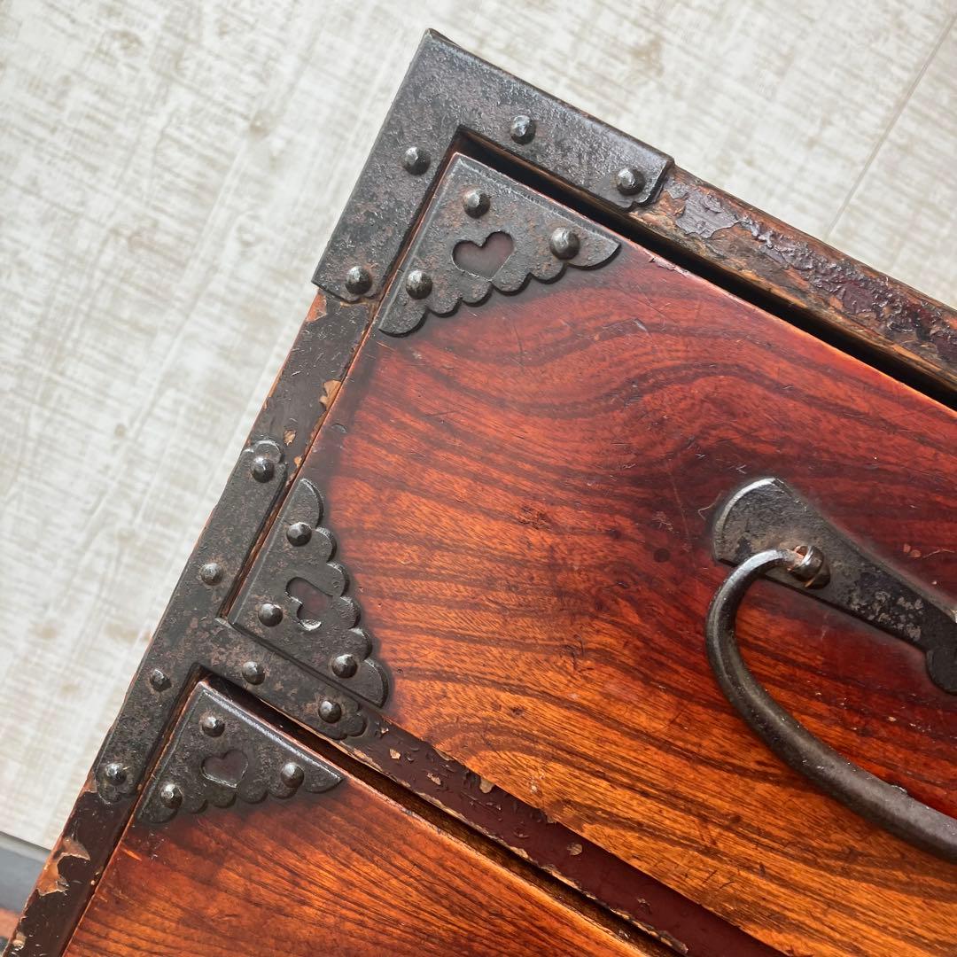 昭和レトロ 古家具 仙台箪笥 4段 引き出し箪笥 古家具 ビンテージ 団扇柄