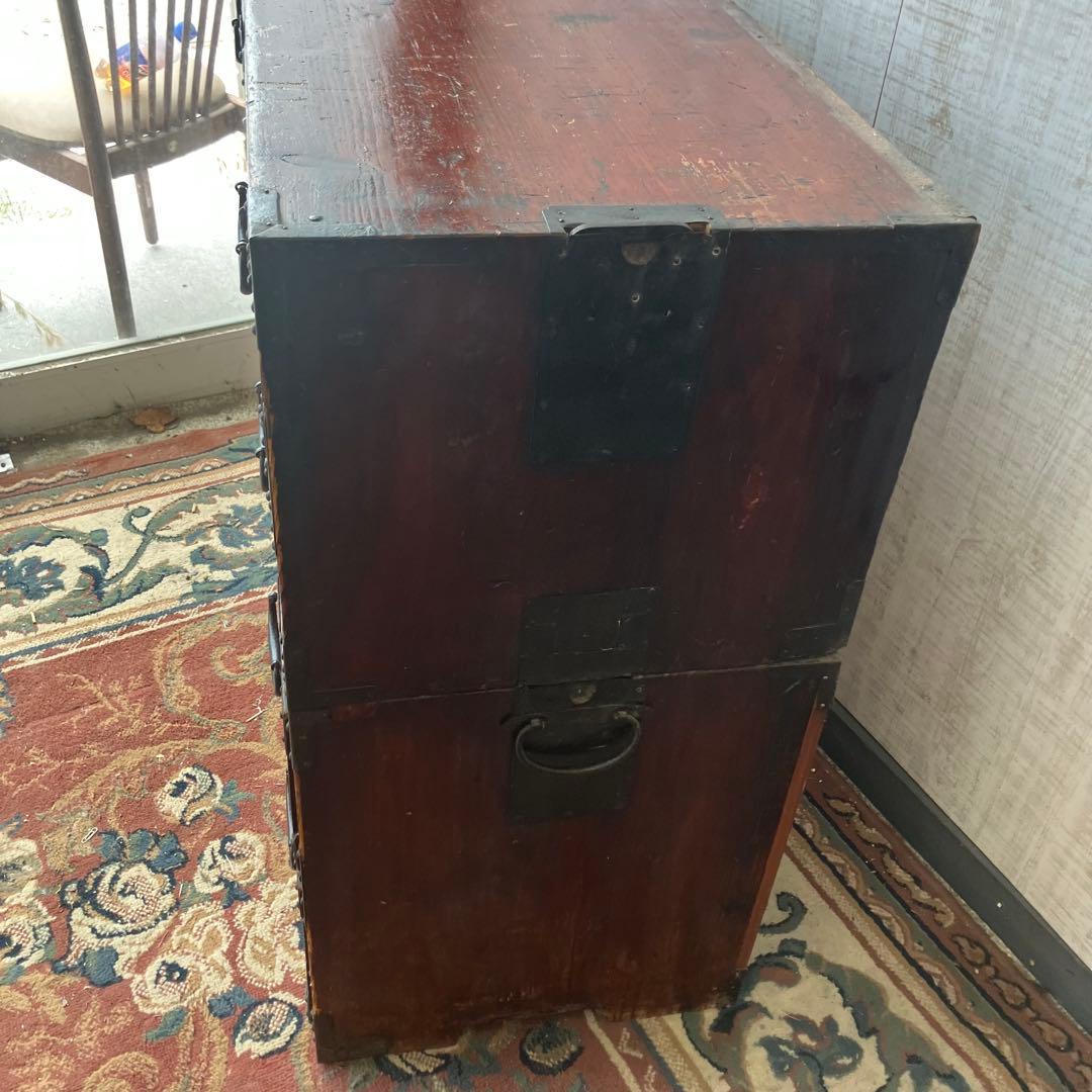 昭和レトロ 古家具 仙台箪笥 4段 引き出し箪笥 古家具 ビンテージ 団扇柄