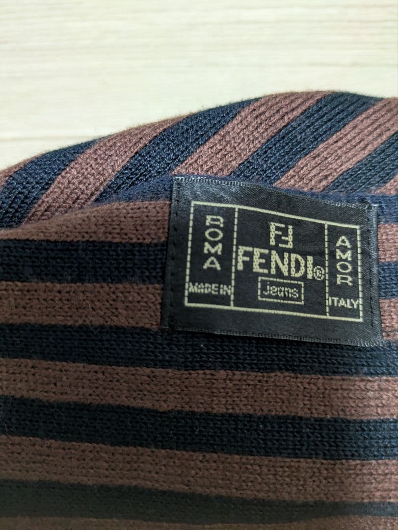 Fendi ストライプ マフラー ブラウン/ネイビー