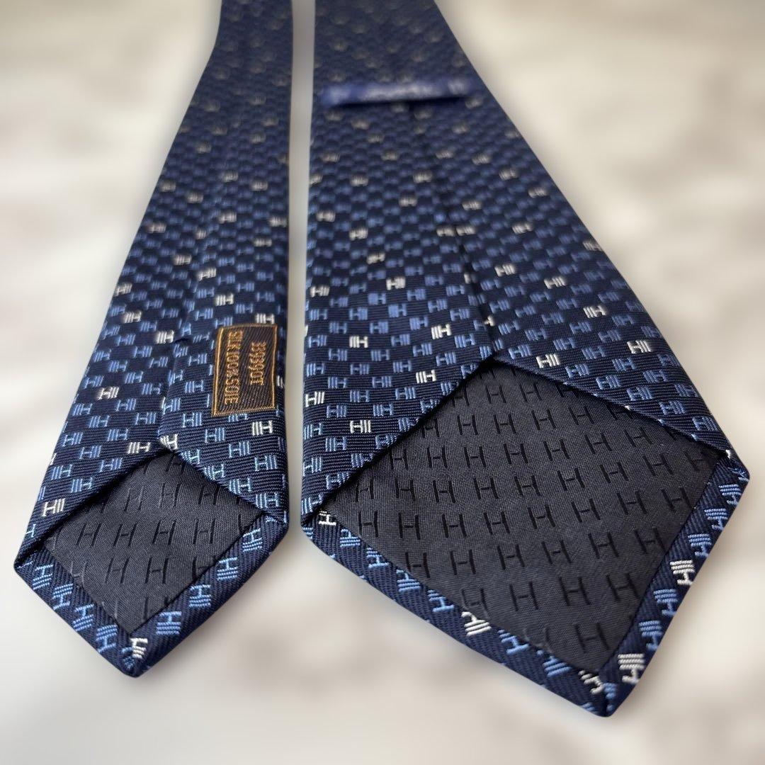 【箱&カード&リボン付】HERMES ネクタイ　ファソネ　ネイビー　紺色　H柄