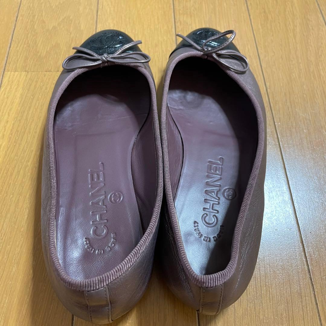 CHANEL バレリーナ バレエシューズ ココマーク リボン パープル 35